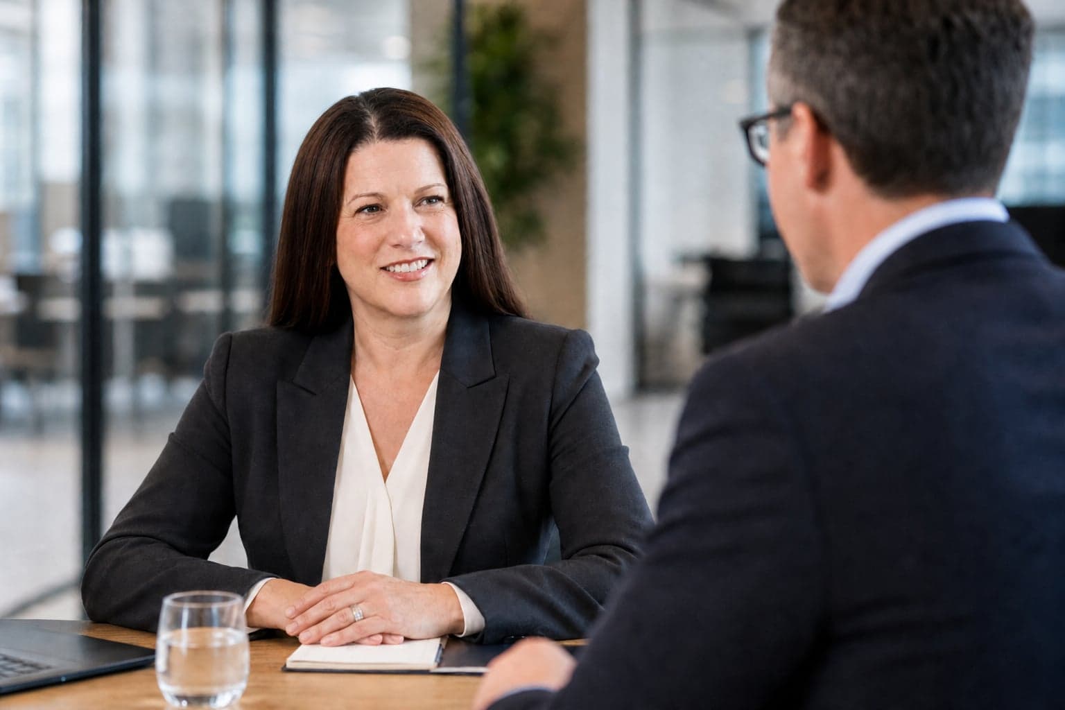 Anna Szabo in conversation during a client meeting